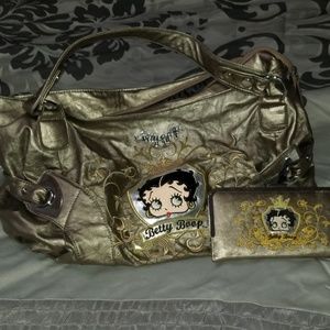 Gold/bronze Betty Boop purse and wallet